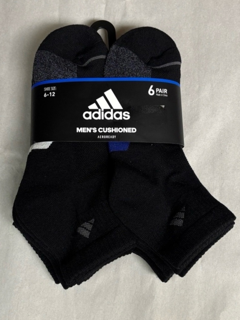 New Adidas Socks Men’s 6 Pair Black Cushion Aeroready Quarter Activewear Casual
